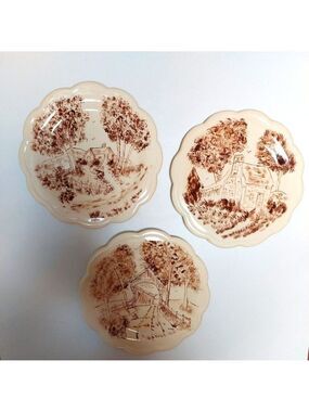 Vintage* Lilja 3-Piece Hand-painted Scalloped Plate Set. Numbered.